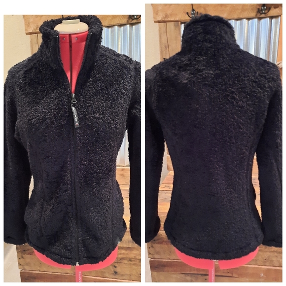 Avalanche black fluffy fleece Jacket S-M zip front fitted - Picture 1 of 5